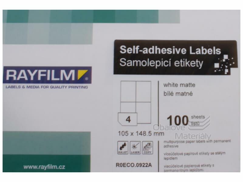 Samolepící etikety Rayfilm 105*148 mm, 4et./A4, 100 archů