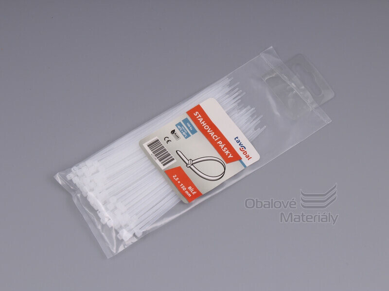 Stahovací pásky bílé 2,5*150 mm, balení 100 ks