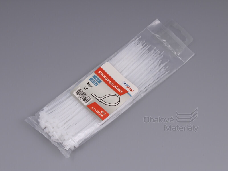 Stahovací pásky bílé 2,5*200 mm, balení 100 ks