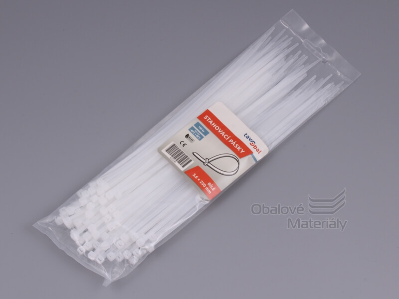 Stahovací pásky bílé 3,6*250 mm, balení 100 ks