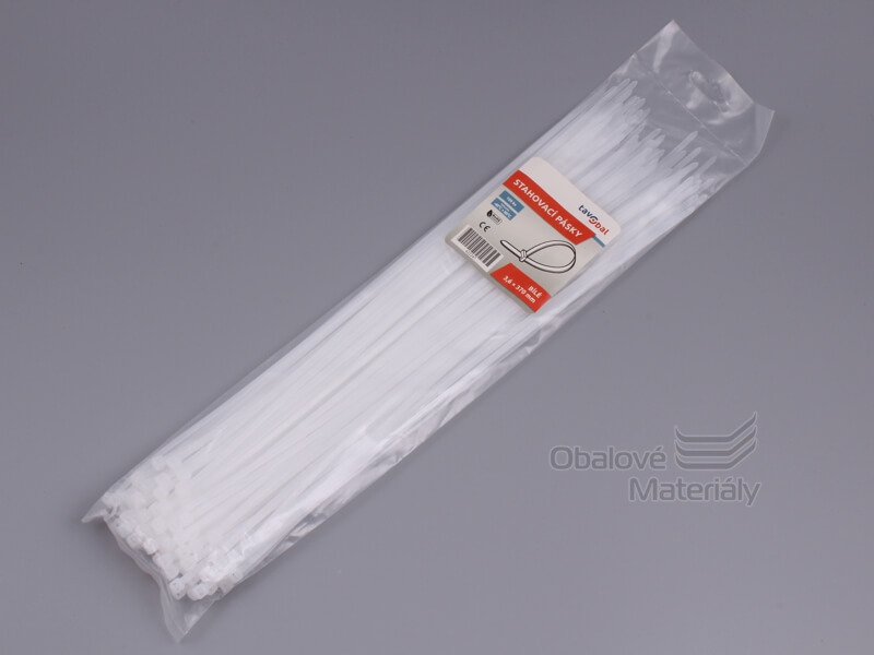 Stahovací pásky bílé 3,6*370 mm, balení 100 ks