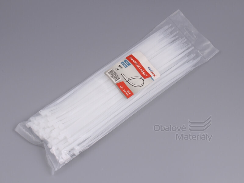Stahovací pásky bílé 4,6*300 mm, balení 100 ks