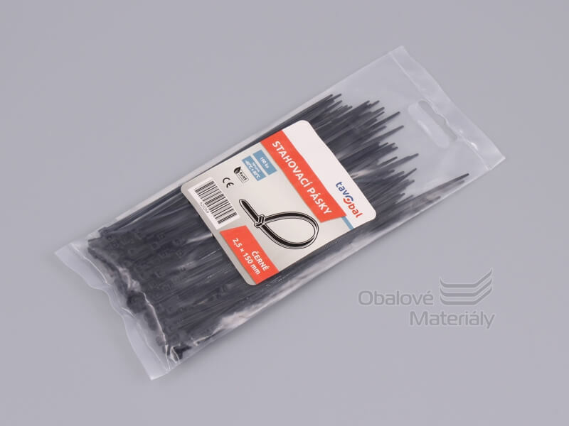 Stahovací pásky černé 2,5*150 mm, balení 100 ks