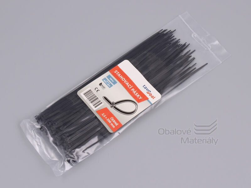 Stahovací pásky černé 2,5*200 mm, balení 100 ks