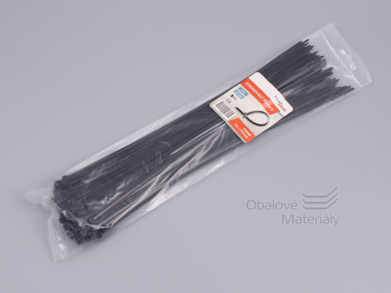 Stahovací pásky černé 3,6*370 mm, balení 100 ks