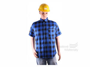 Pracovní košile flanelová s krátkým rukávem, modro-černá, velikost M