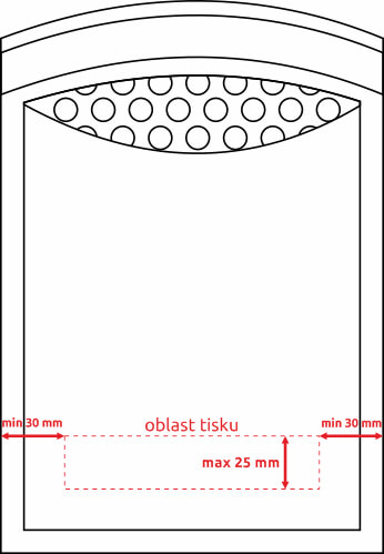 Tisková plocha na bublinkovou obálku - 25 mm výška log, 30 mm od kraje 