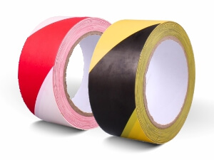 Bílo-červená a žluto-černá výstražná lepicí páska