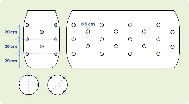 nákres vyměření otvorů pro sazenice