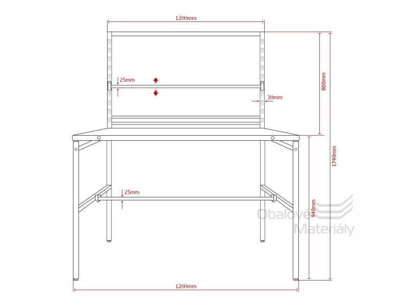 Kompletní balící stůl RedSteel 120*80 cm