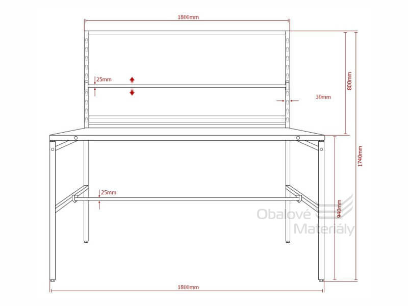 Kompletní balící stůl RedSteel 180*80 cm