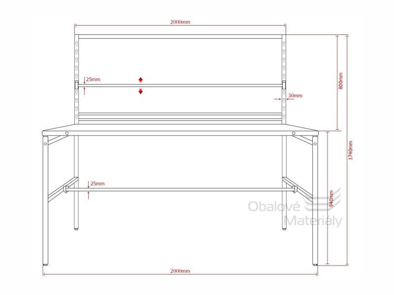 Kompletní balící stůl RedSteel 200*80 cm