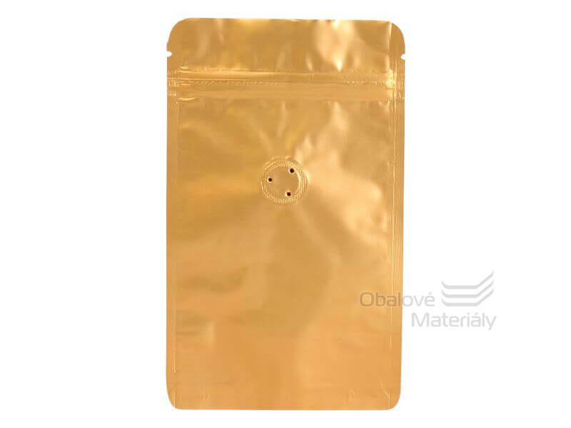Doypack sáček s ventilem 110*185 mm, 75 g, zlatý mat, 100 ks