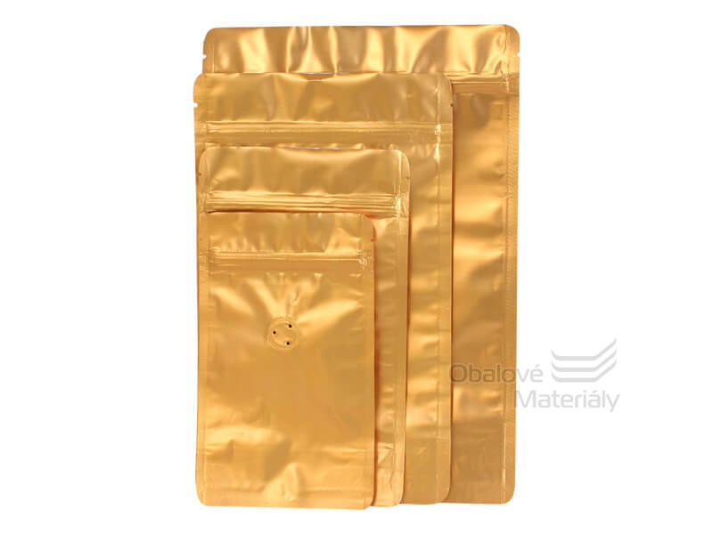 Doypack sáček s ventilem 110*185 mm, 75 g, zlatý mat, 100 ks