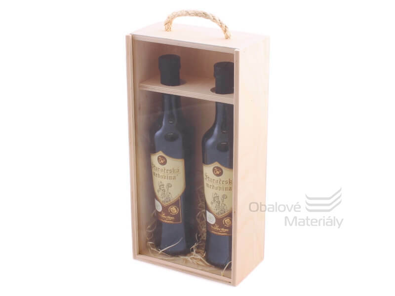 Dřevěný box na víno se skleněným okénkem, na 2 láhve, 350*175*95 mm