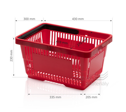 Plastový košík s 1 držadlem, 300*440*230 mm, červený
