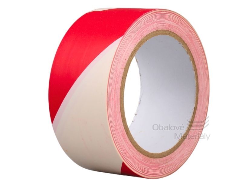PVC výstražná lepící páska 50 mm*33 m, červenobílá