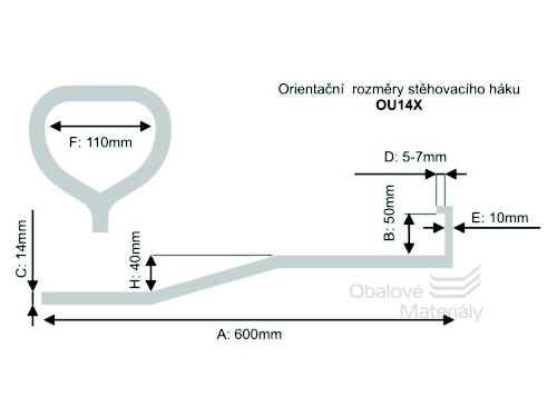 Stěhovací hák OU14X, ocelový, délka 60 cm
