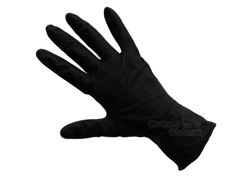 Rukavice nitrilové extra silné s gripem, 50 ks černé, vel. L