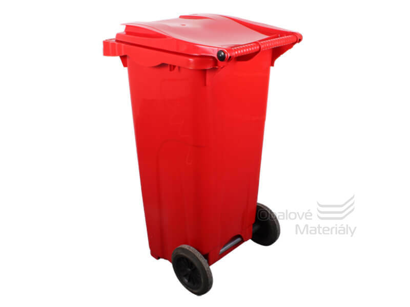 Plastová popelnice 120 l, červená, s kolečky