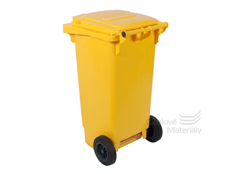 Plastová popelnice 120 l, žlutá, s kolečky