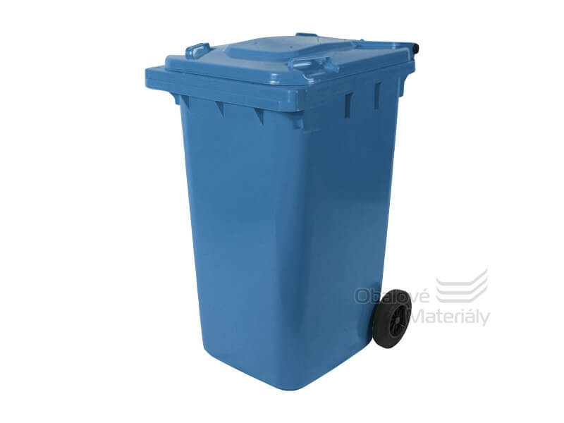 Plastová popelnice 240 l, modrá, s kolečky