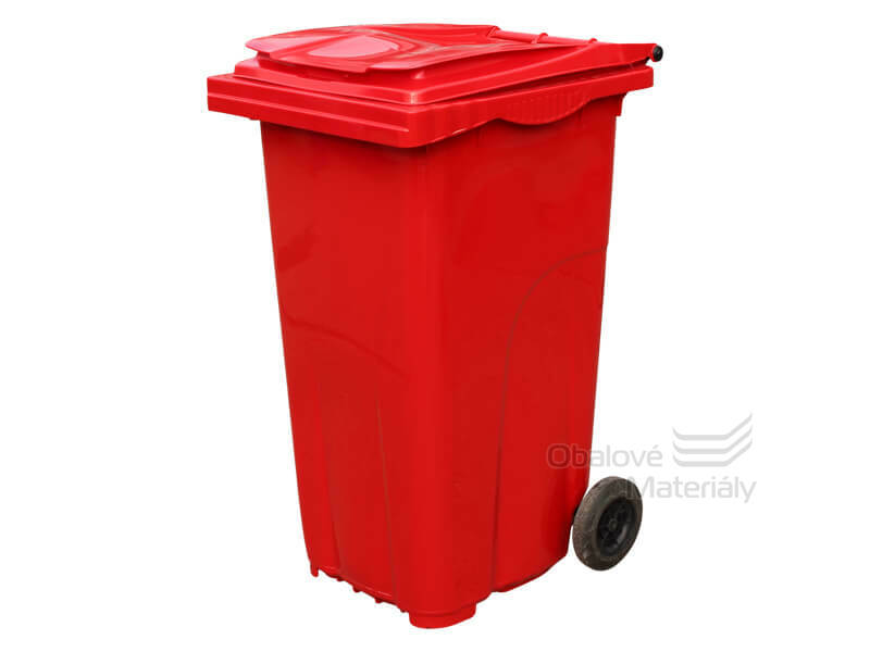 Plastová popelnice 240 l, červená, s kolečky
