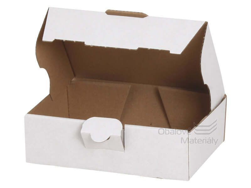 Bílá poštovní krabice z 3 vrstvé lepenky, 16 × 11 × 5 cm, uvnitř hnědá