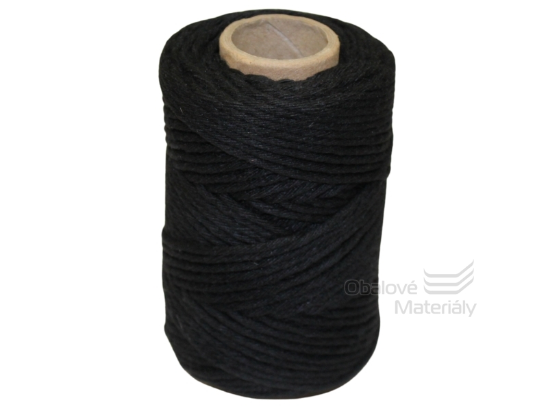 Provázek bavlněný černý 57m, tloušťka 2 mm