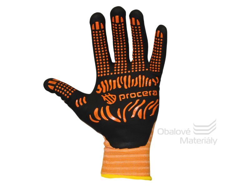 Pracovní rukavice z nylonové pleteniny v kombinaci oranžové a černé