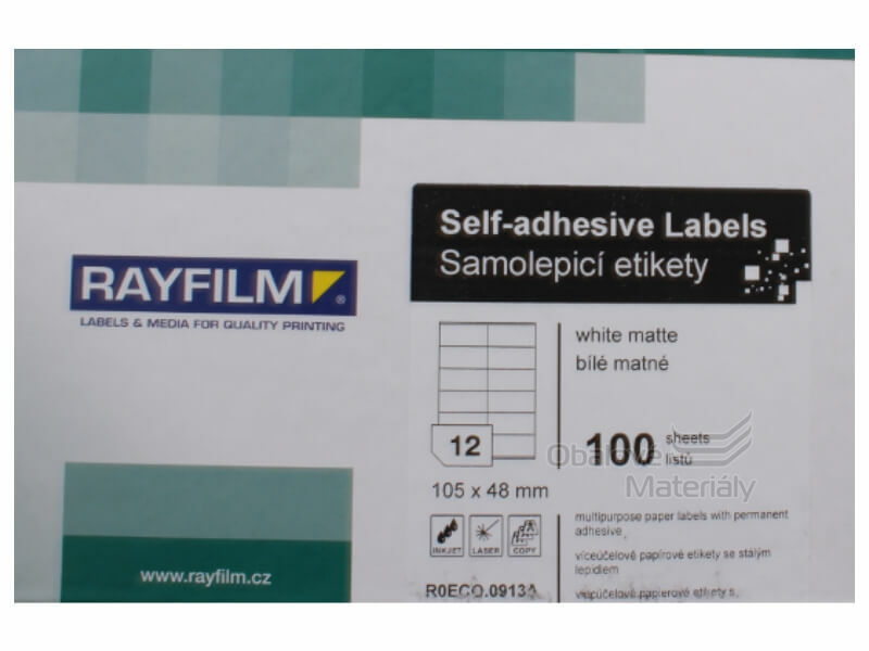 Samolepící etikety Rayfilm 105*48 mm, 12et./A4, 100 archů