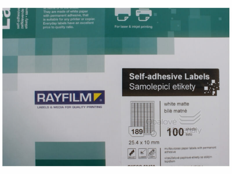 Samolepící etikety Rayfilm 25,4*10 mm, 189et./A4, 100 archů