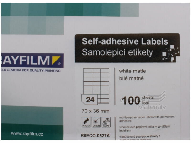 Samolepící etikety Rayfilm 70*36 mm, 24et./A4, 100 archů