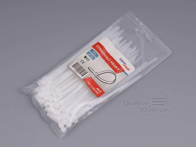 Stahovací pásky bílé 3,6*150 mm, balení 100 ks