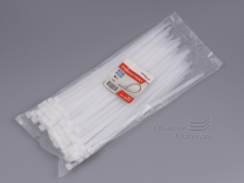 Stahovací pásky bílé 7,6*300 mm, balení 100 ks