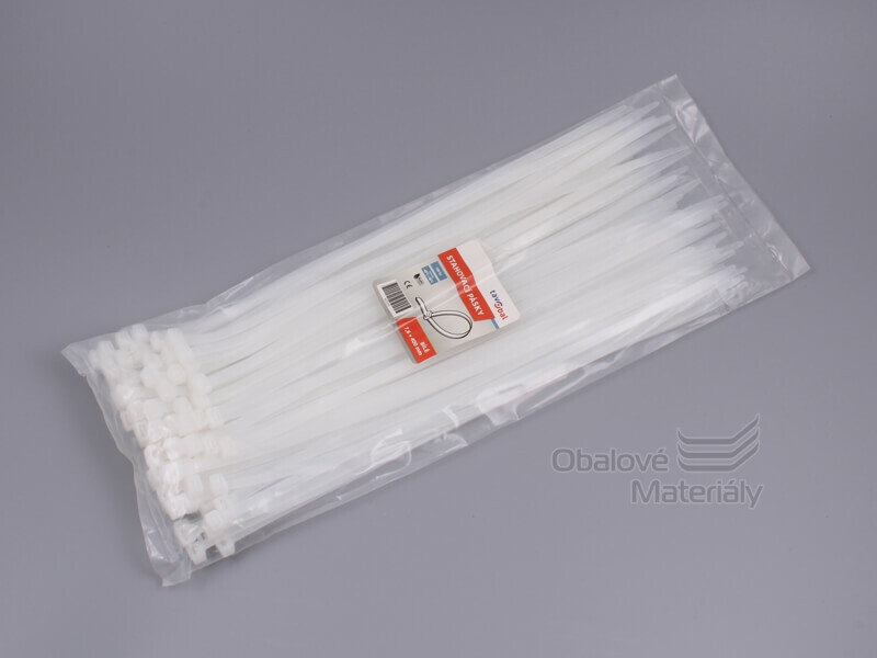 Stahovací pásky bílé 7,6*400 mm, balení 100 ks
