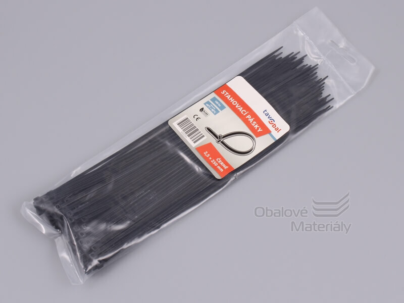 Stahovací pásky černé 2,5*250 mm, balení 100 ks