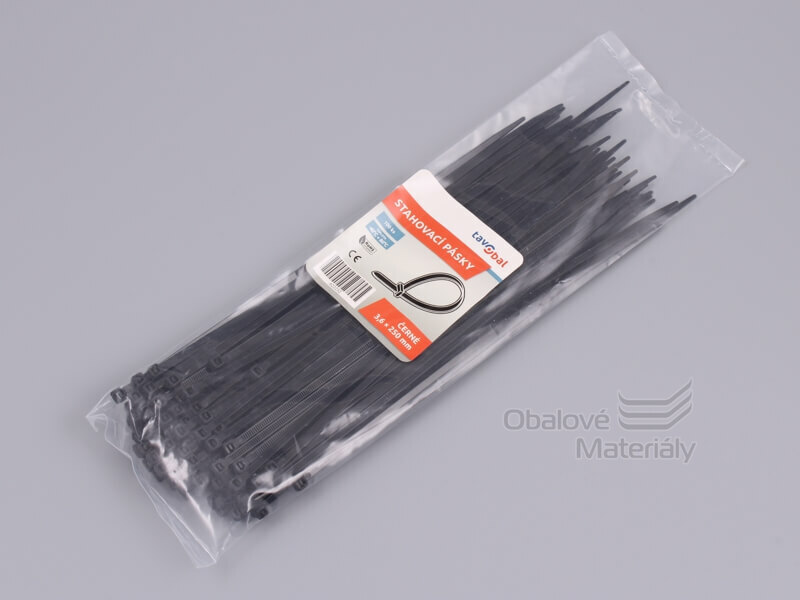 Stahovací pásky černé 3,6*250 mm, balení 100 ks