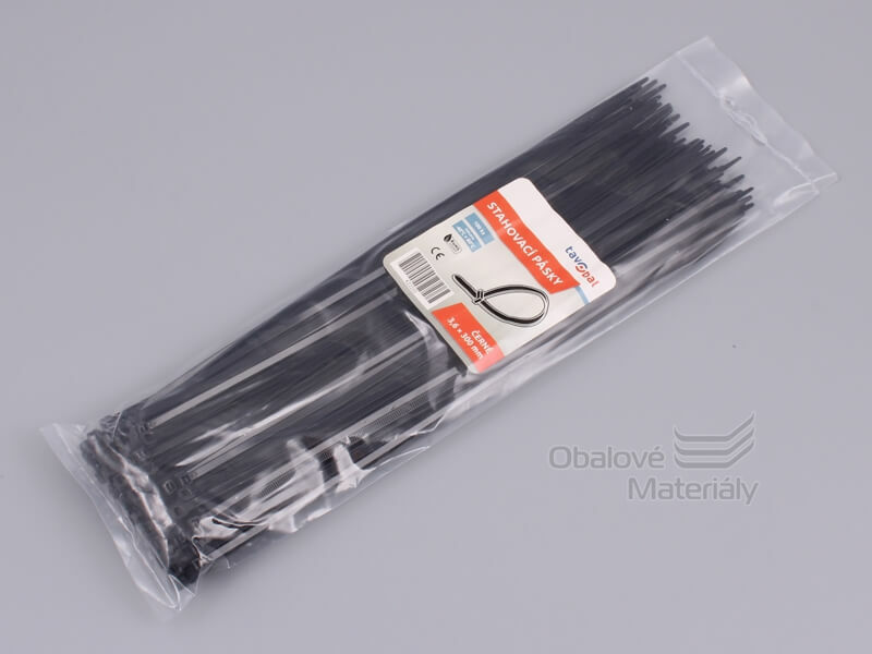 Stahovací pásky černé 3,6*300 mm, balení 100 ks