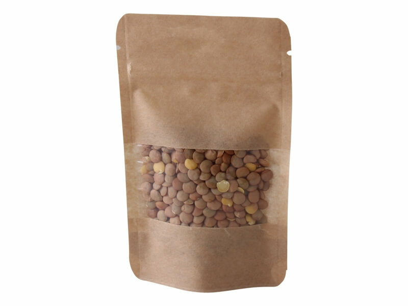 Doypack sáček 85*140 mm, 100 ml, s menším okénkem, papírový, 100 ks