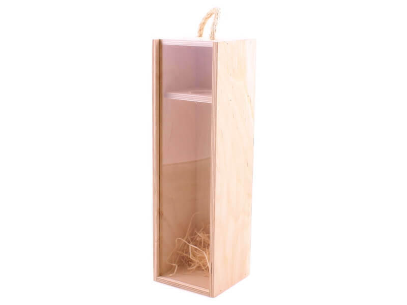 Dřevěný box na šampus se skleněným okénkem, na 1 láhev, 350*106*106 mm