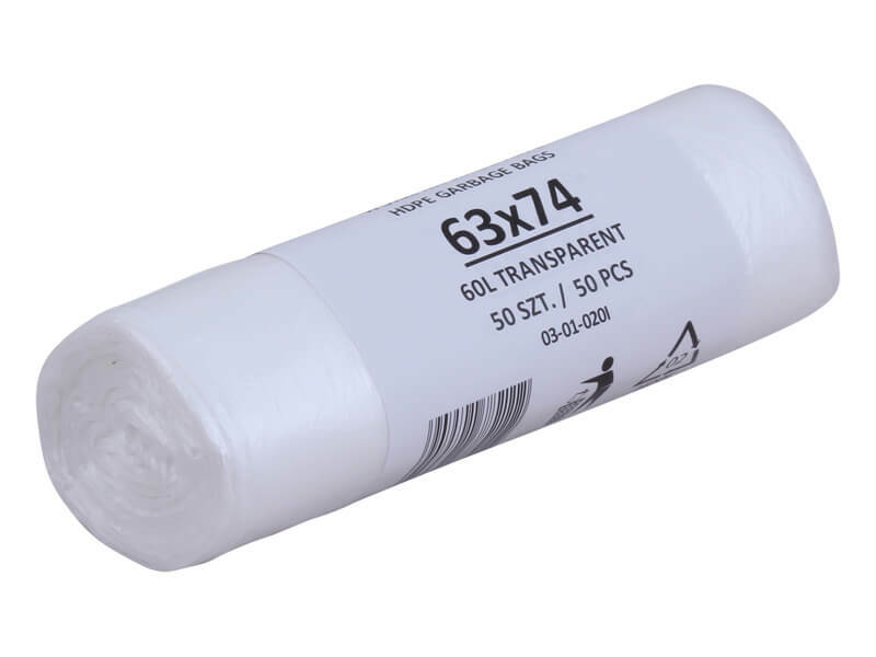 Levně TAVOBAL 233612 Odpadkové pytle HDPE 60 l, 63*74 cm, transparent, role 50 ks
