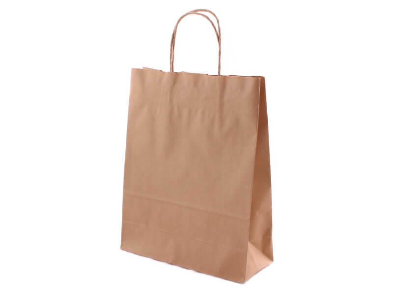 Taška 24*10*32 cm, kroucené držadlo, hnědý recykl 100 g