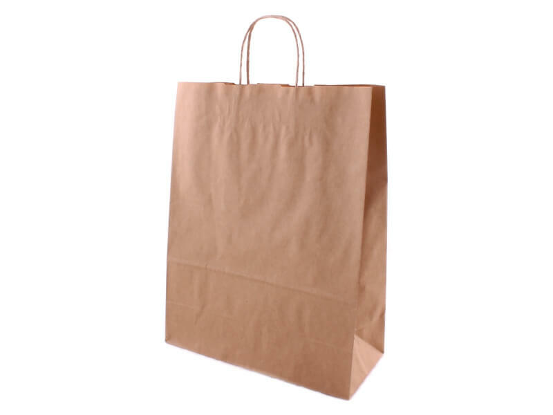 Taška 32*14*42 cm, kroucené držadlo, hnědý recykl 100 g