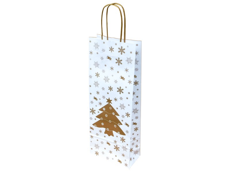 Taška na víno vánoční 15*8*39,5 cm, bílý sulfátový papír 120 g
