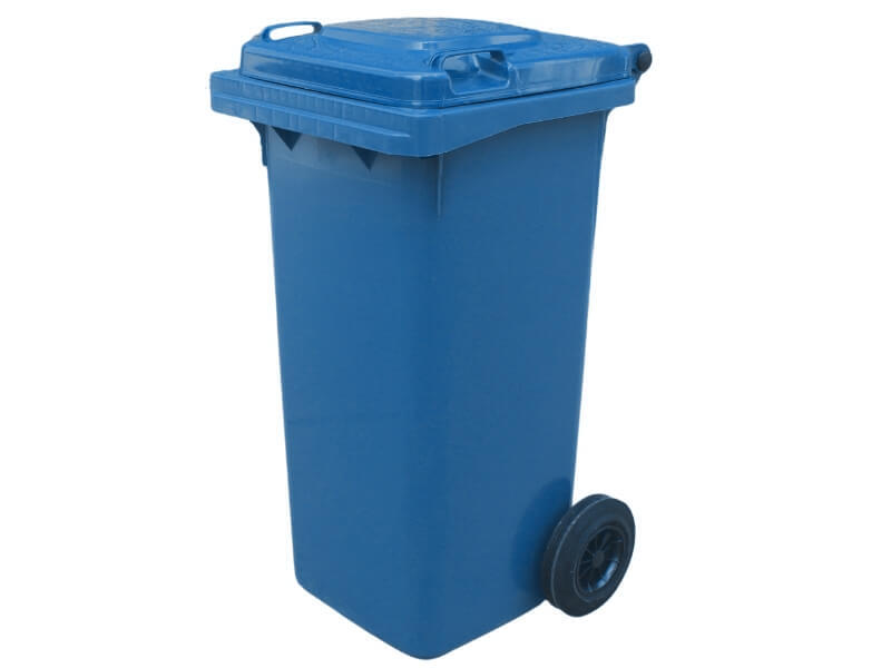 Plastová popelnice 120 l, modrá, s kolečky