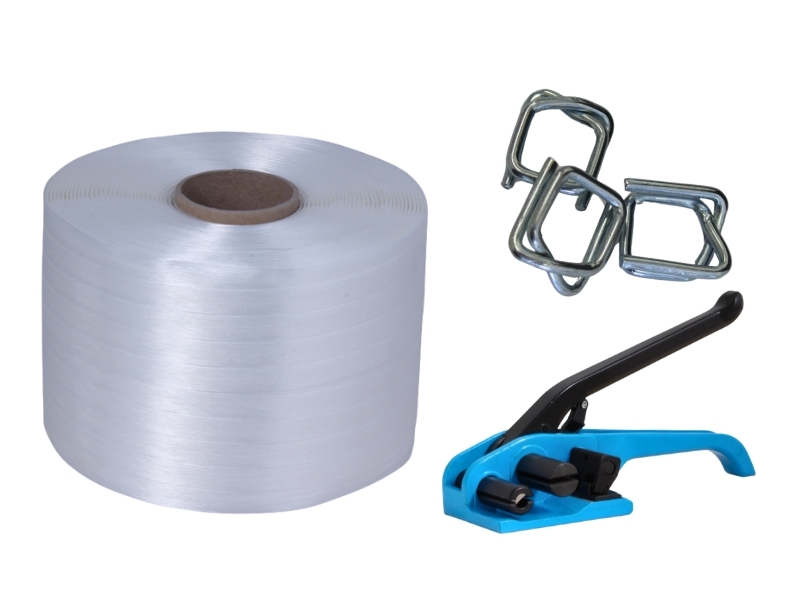 Sada vázací pásky PES, drátových spon a napínače šíře 13 mm