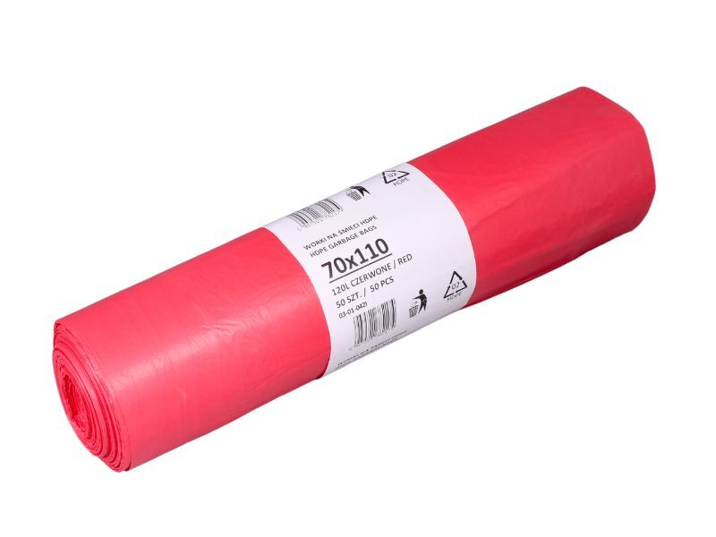 Levně Odpadkové pytle HDPE 120 l, 70*110 cm, červené, role 50 ks