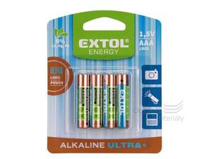 Baterie alkalické, 4 ks, 1,5V AAA (LR03), mikrotužkové Extol 42010