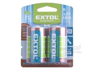 Baterie alkalické, 2 ks, 1,5V D (LR20), Extol 42015